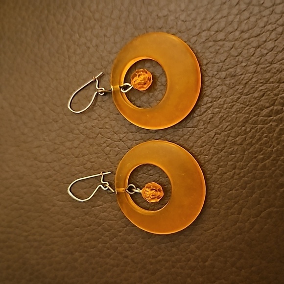 3/$30 VTG 1980s Mod Orange Circle Dangle Mod Hook Earrings - Picture 2 of 3